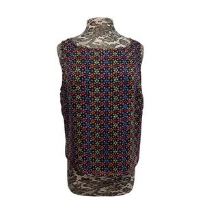 Vintage‎ 90s SLB Pure Silk Top Sleeveless Black Colorful Geometric Retro XL